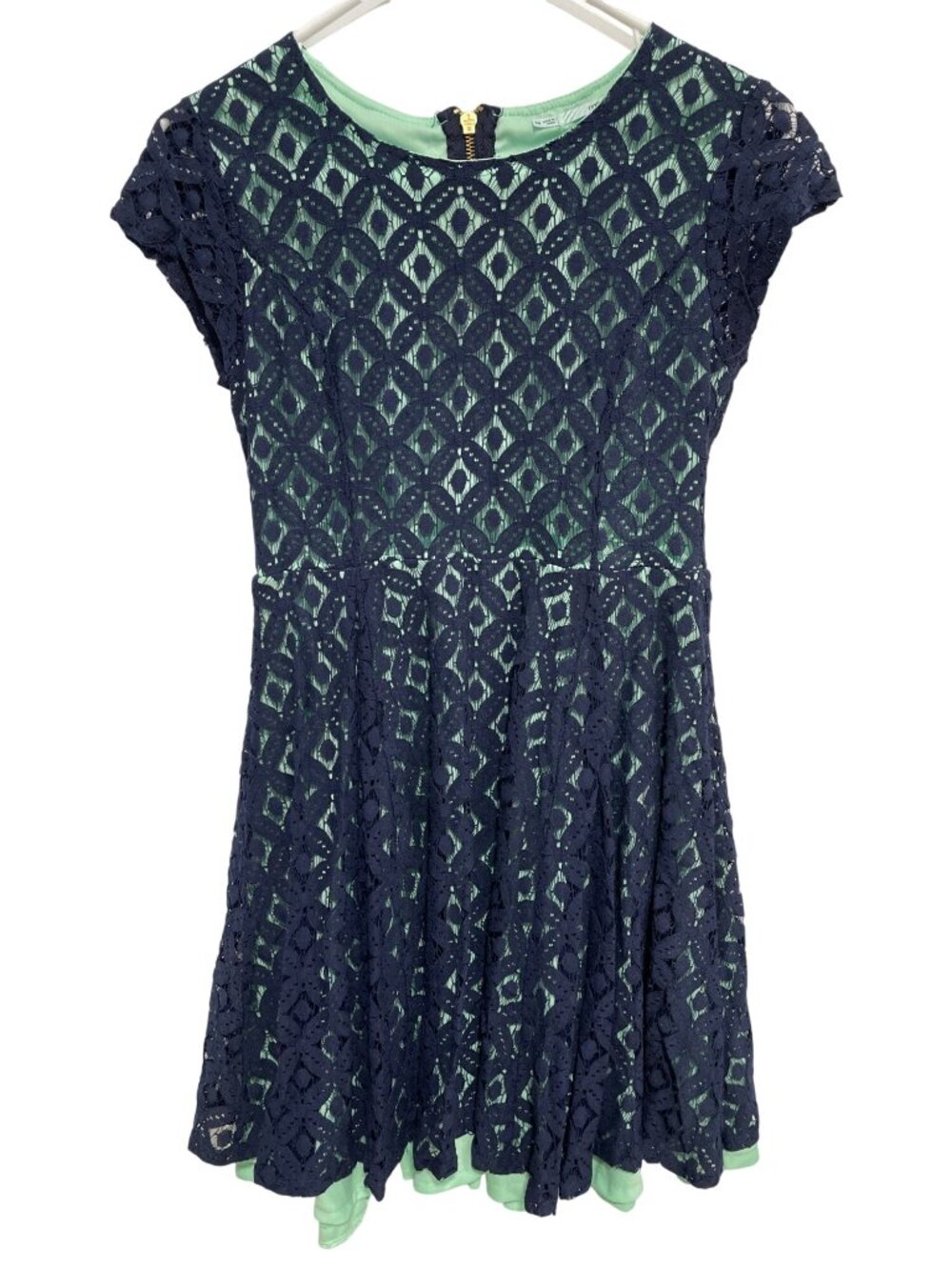 Maurices Fit and Flare Dress Size 7/8 Lace Overlay Teal Green Elegant Party Chic